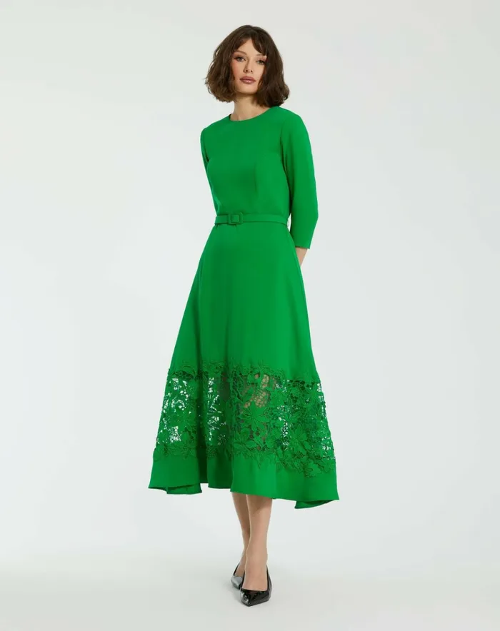 Women Daytime Dresses Mac Duggal Crepe Boat Neck Midi Dress With Applique Cut Out Spring Green Women Daytime Dresses Mac Duggal Crepe Boat Neck Midi Dress With Applique Cut Out Spring Green