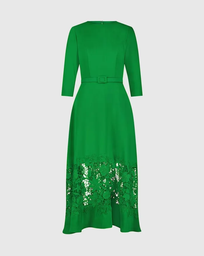Women Daytime Dresses Mac Duggal Crepe Boat Neck Midi Dress With Applique Cut Out Spring Green
