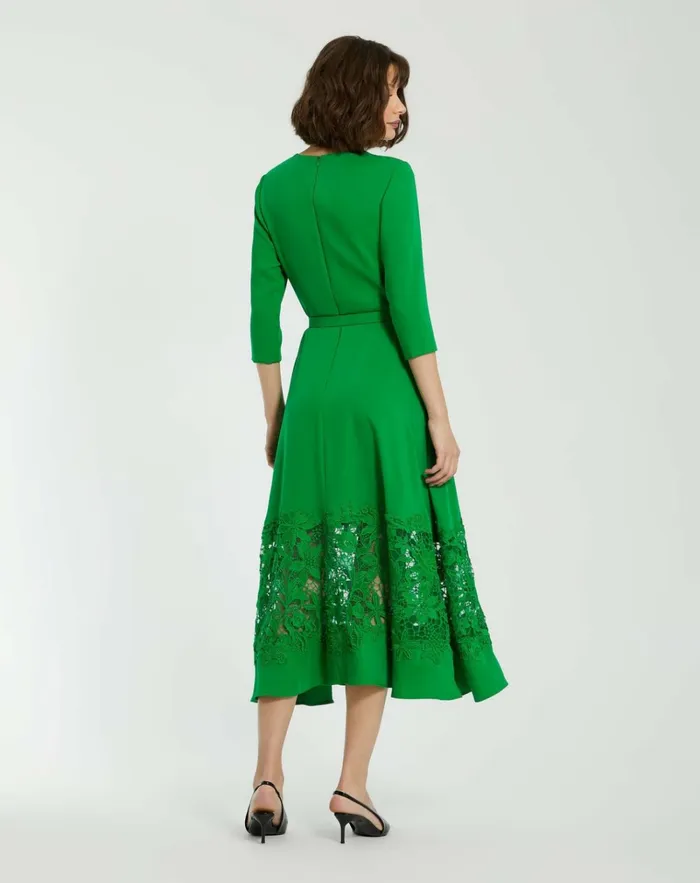 Women Daytime Dresses Mac Duggal Crepe Boat Neck Midi Dress With Applique Cut Out Spring Green