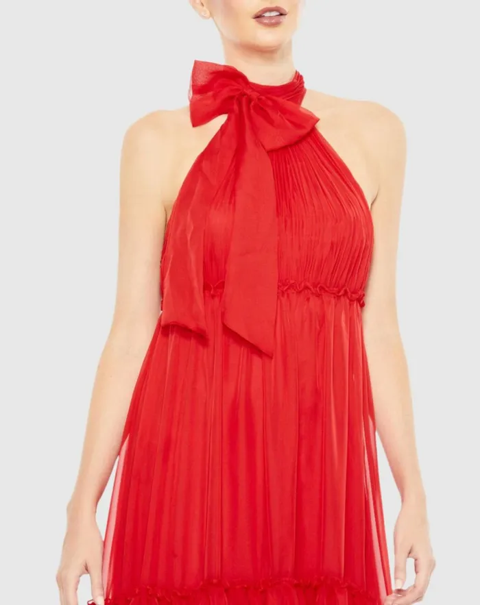 Women Daytime Dresses Mac Duggal Ruched Tiered High Neck Bow A Line Gown Red Women Daytime Dresses Mac Duggal Ruched Tiered High Neck Bow A Line Gown Red