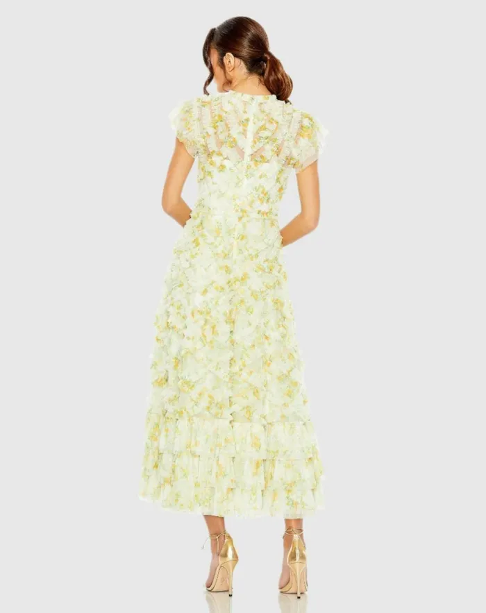 Women Daytime Dresses Mac Duggal Yellow High Neck Ruffle Cap Sleeve Floral Dress Yellow Multi Women Daytime Dresses Mac Duggal Yellow High Neck Ruffle Cap Sleeve Floral Dress Yellow Multi
