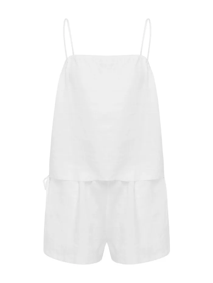 Women Deiji Studios 8211 Babylock Linen Set In White The UNDONE Loungewear