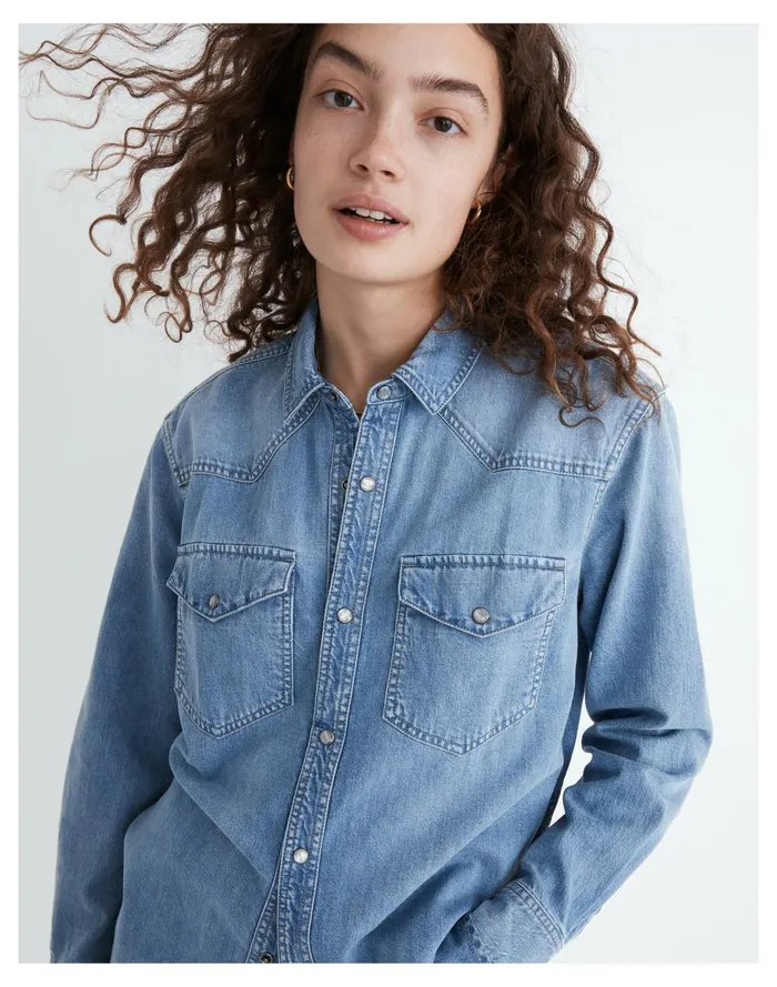 Women Denim Snap Button Western Shirt Percy Wash Madewell Tops and Shirts Women Denim Snap Button Western Shirt Percy Wash Madewell Tops and Shirts
