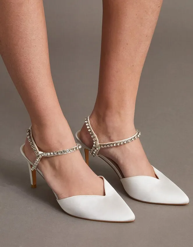 Women Diamante Trim Pointed Toe Bridal Heels Ivory Monsoon Heels