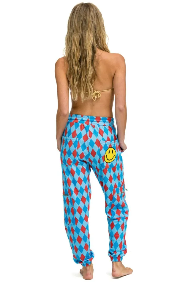 Women DIAMOND REPEAT SMILEY 2 EMBROIDERY CARGO COLOR BLOCK SWEATPANTS 8211 SKY Aviator Nation Sweatpants Women DIAMOND REPEAT SMILEY 2 EMBROIDERY CARGO COLOR BLOCK SWEATPANTS 8211 SKY Aviator Nation Sweatpants