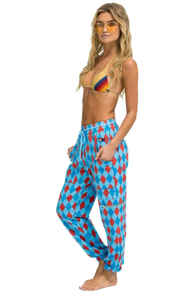 Women DIAMOND REPEAT SMILEY 2 EMBROIDERY CARGO COLOR BLOCK SWEATPANTS 8211 SKY Aviator Nation Sweatpants Women DIAMOND REPEAT SMILEY 2 EMBROIDERY CARGO COLOR BLOCK SWEATPANTS 8211 SKY Aviator Nation Sweatpants