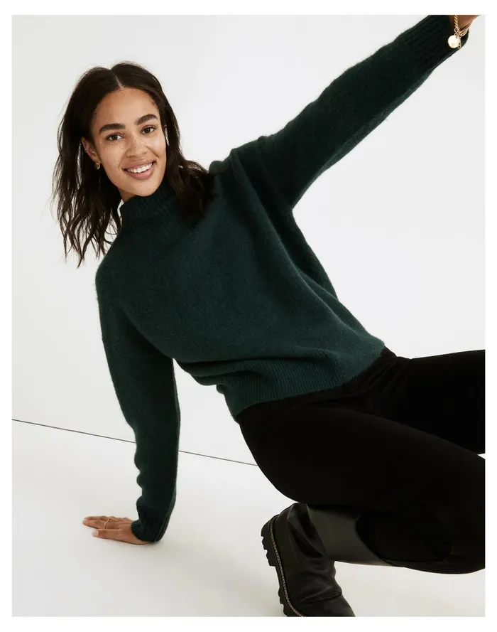 Women Dillon Mockneck Pullover Sweater Heather Spruce Madewell Sweaters