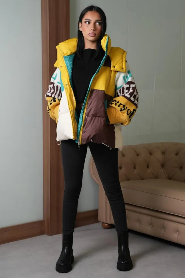 Women Doudoune BiMatire Colore Yellow Brentiny Paris White Tops