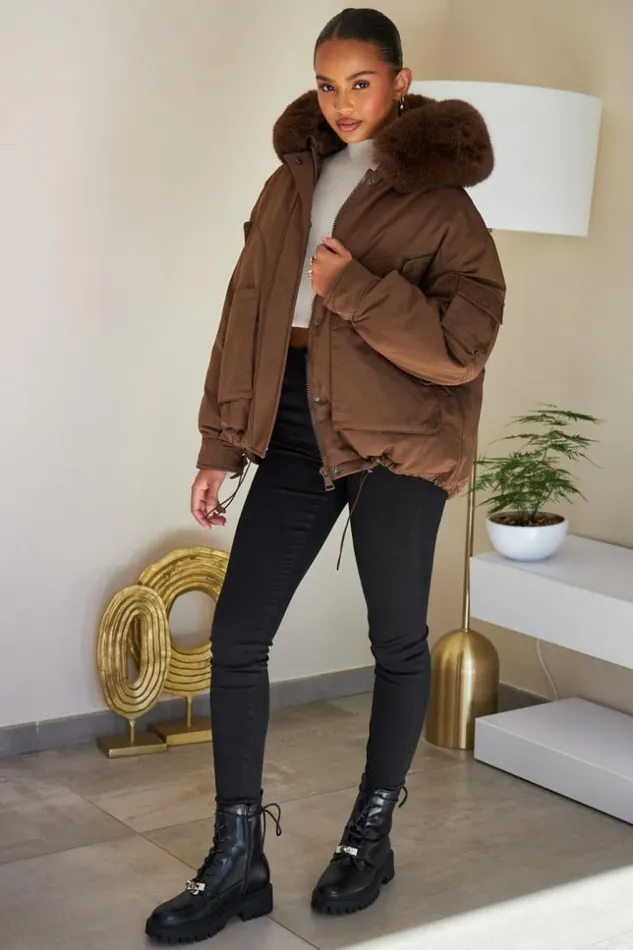 Women Doudoune Courte Marron Capuche En Fourrure Brown Brentiny Paris Parkas And Down Jackets Women Doudoune Courte Marron Capuche En Fourrure Brown Brentiny Paris Parkas And Down Jackets