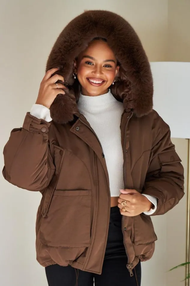 Women Doudoune Courte Marron Capuche En Fourrure Brown Brentiny Paris Parkas And Down Jackets Women Doudoune Courte Marron Capuche En Fourrure Brown Brentiny Paris Parkas And Down Jackets