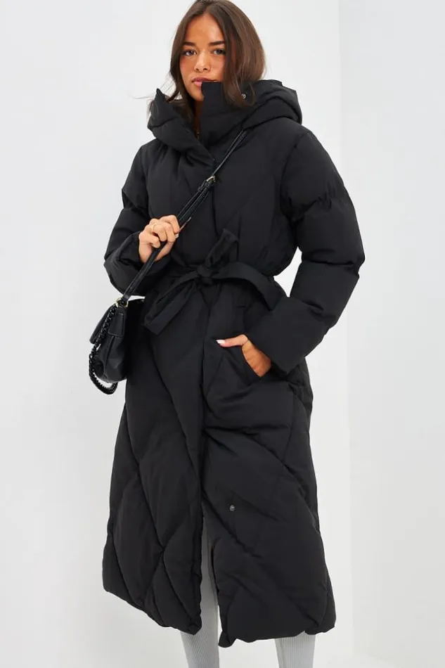 Women Doudoune Noire Matelasse Capuche Black Brentiny Paris Parkas And Down Jackets