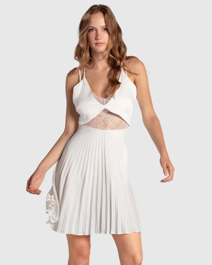 Women Dresses Belle and Bloom Feel It Still Lace Trim Mini Dress 8211 White