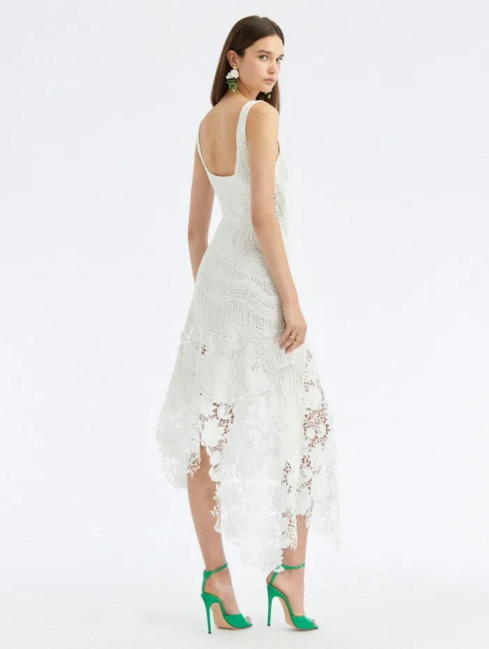 Women Dresses Oscar De La Renta Hand Crocheted Lace Inset Dress Ivory Women Dresses Oscar De La Renta Hand Crocheted Lace Inset Dress Ivory