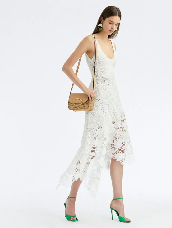 Women Dresses Oscar De La Renta Hand Crocheted Lace Inset Dress Ivory Women Dresses Oscar De La Renta Hand Crocheted Lace Inset Dress Ivory