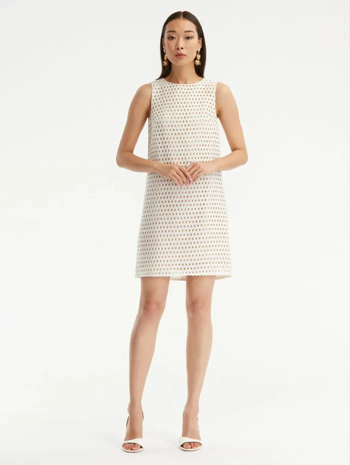 Women Dresses Oscar De La Renta Lattice Tweed Shift Dress Ivory