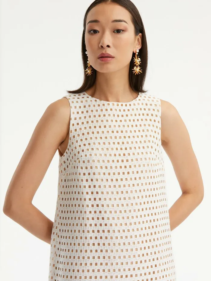 Women Dresses Oscar De La Renta Lattice Tweed Shift Dress Ivory Women Dresses Oscar De La Renta Lattice Tweed Shift Dress Ivory