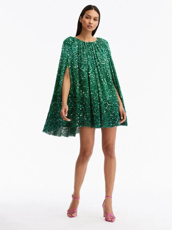 Women Dresses Oscar De La Renta Ombr Sequin Embroidered Dress Sage Multi