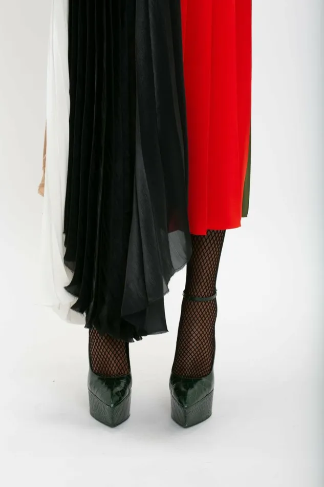 Women Dresses Victoria Beckham Asymmetric Pleated VNeck Dress In BlackMulti