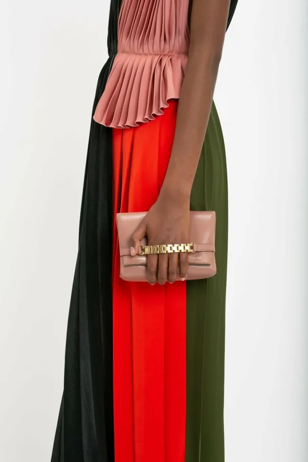 Women Dresses Victoria Beckham Asymmetric Pleated VNeck Dress In BlackMulti