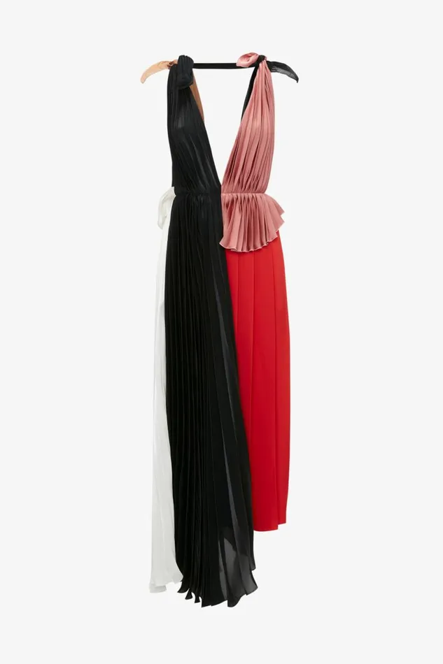 Women Dresses Victoria Beckham Asymmetric Pleated VNeck Dress In BlackMulti