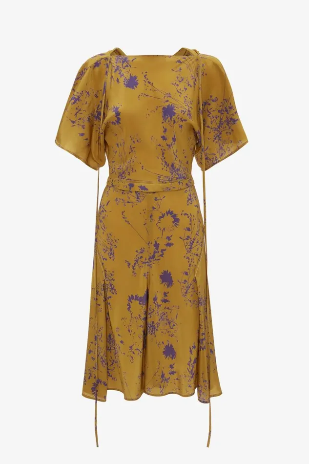 Women Dresses Victoria Beckham Draped Sleeve Dress In Yellow Ochre
