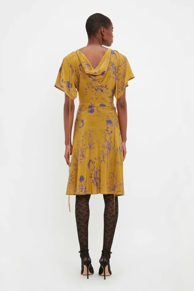 Women Dresses Victoria Beckham Draped Sleeve Dress In Yellow Ochre
