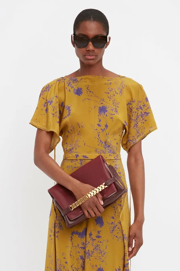 Women Dresses Victoria Beckham Draped Sleeve Dress In Yellow Ochre