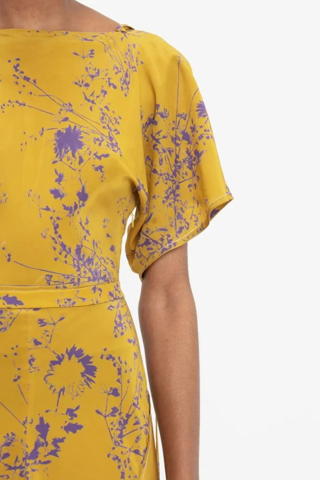 Women Dresses Victoria Beckham Draped Sleeve Dress In Yellow Ochre