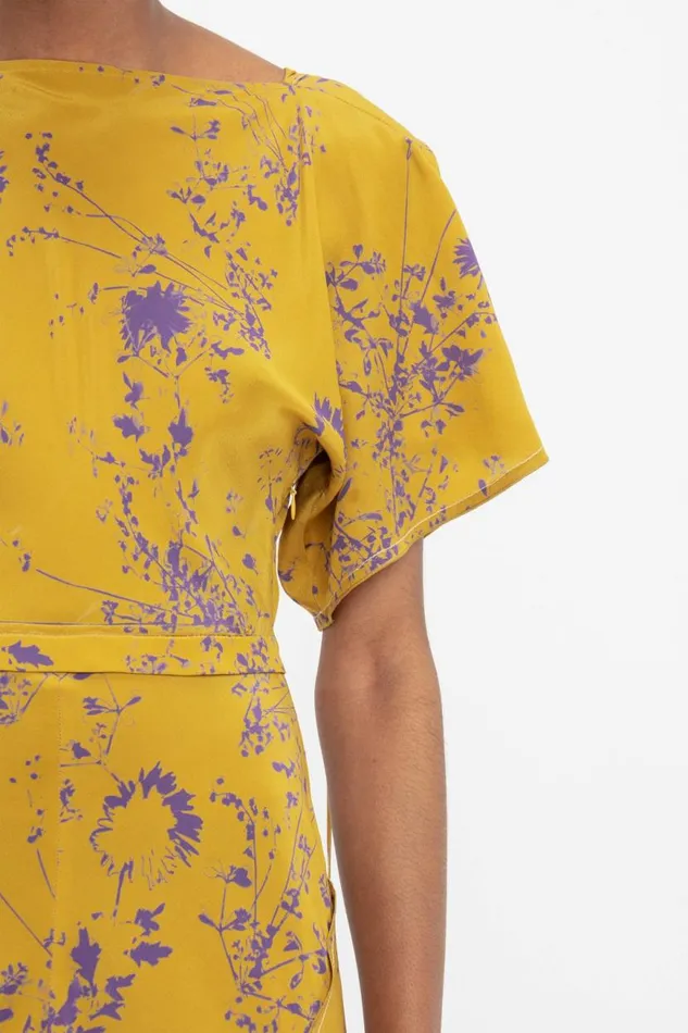 Women Dresses Victoria Beckham Draped Sleeve Dress In Yellow Ochre