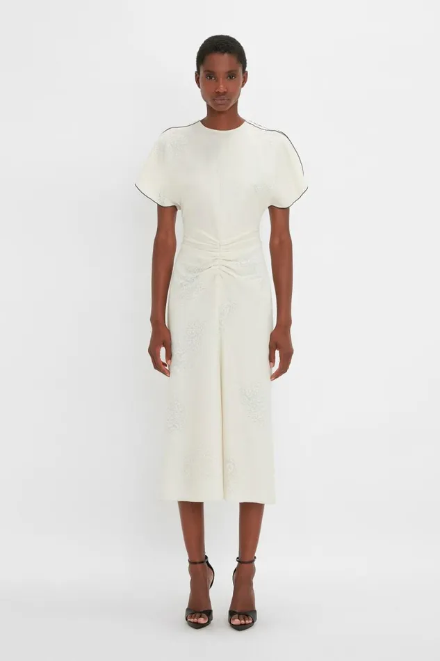 Women Dresses Victoria Beckham Gathered Waist Midi Dress In Cream