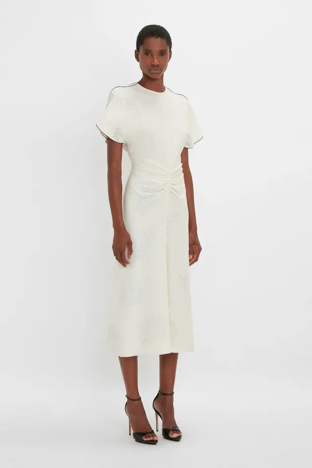Women Dresses Victoria Beckham Gathered Waist Midi Dress In Cream