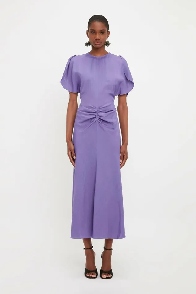 Women Dresses Victoria Beckham Gathered Waist Midi Dress In Violet