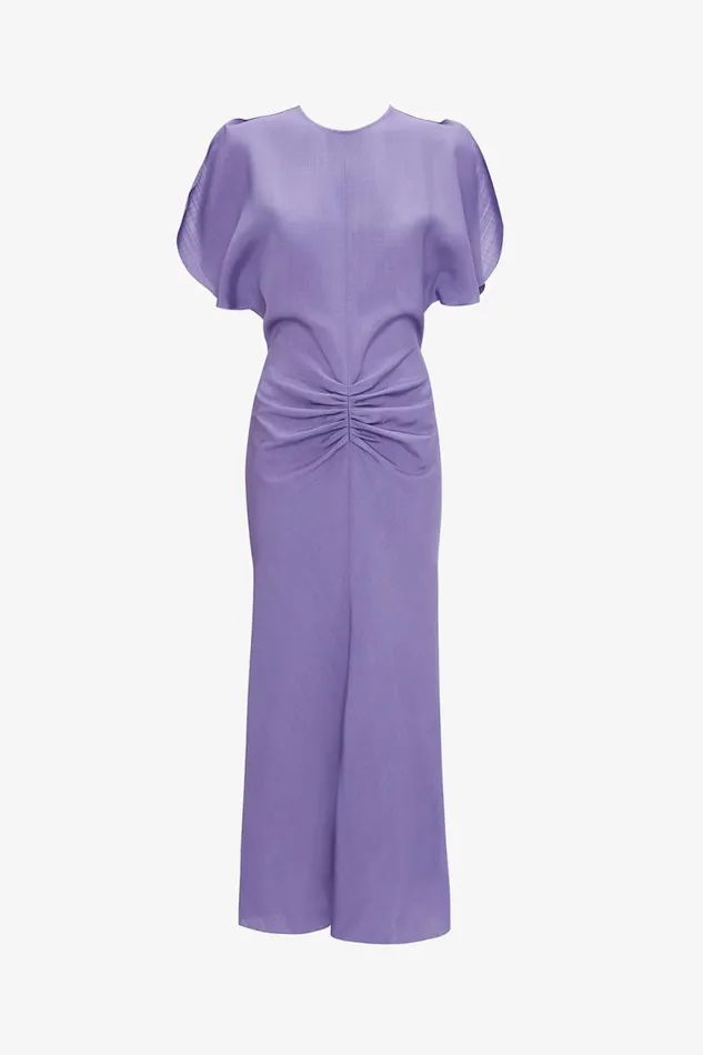 Women Dresses Victoria Beckham Gathered Waist Midi Dress In Violet