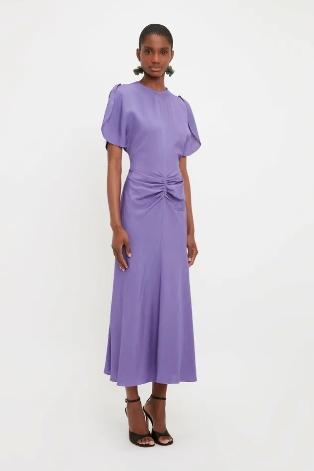 Women Dresses Victoria Beckham Gathered Waist Midi Dress In Violet