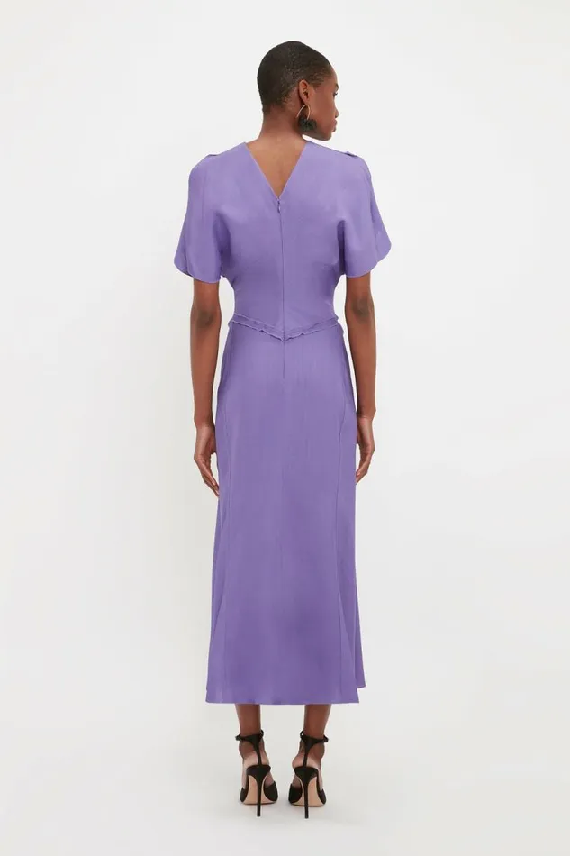 Women Dresses Victoria Beckham Gathered Waist Midi Dress In Violet