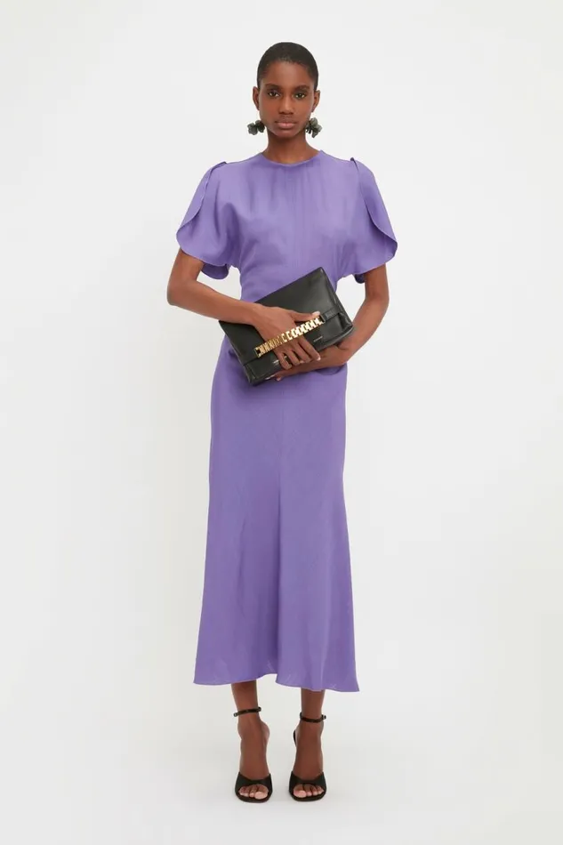 Women Dresses Victoria Beckham Gathered Waist Midi Dress In Violet
