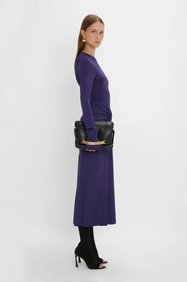 Women Dresses Victoria Beckham Long Sleeve Gathered Midi Dress In Ultraviolet