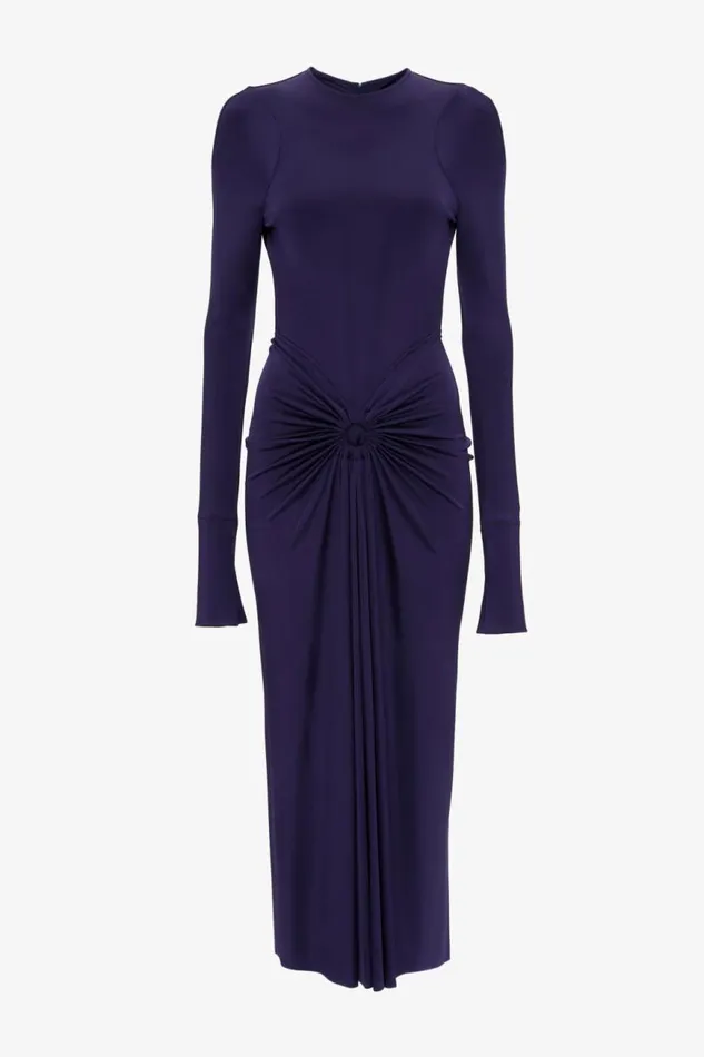 Women Dresses Victoria Beckham Long Sleeve Gathered Midi Dress In Ultraviolet