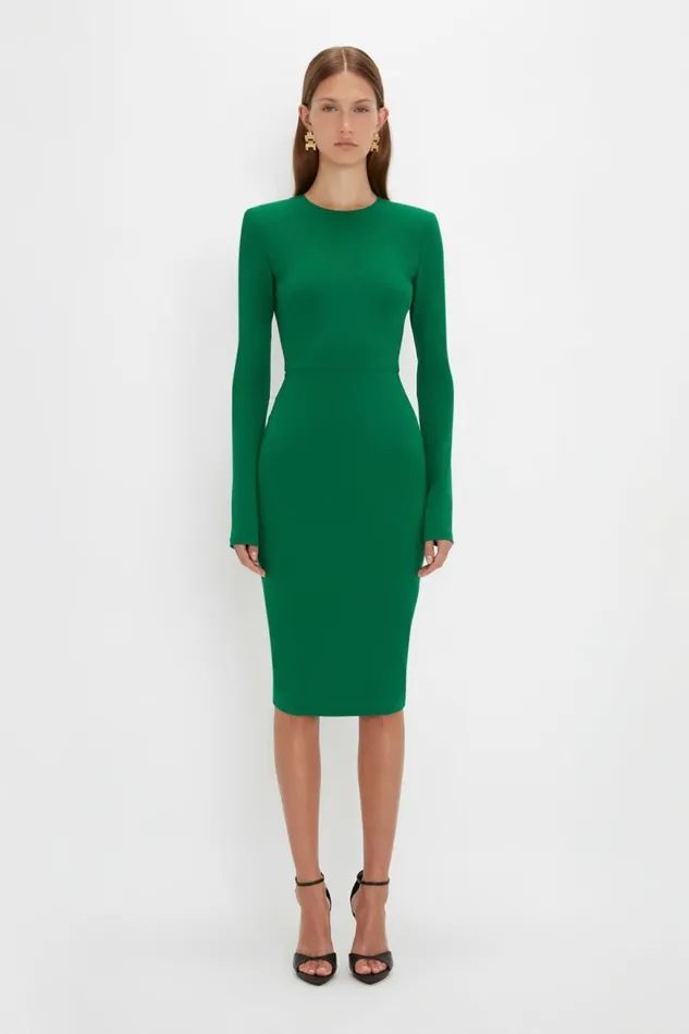 Women Dresses Victoria Beckham Long Sleeve TShirt Fitted Dress In Emerald