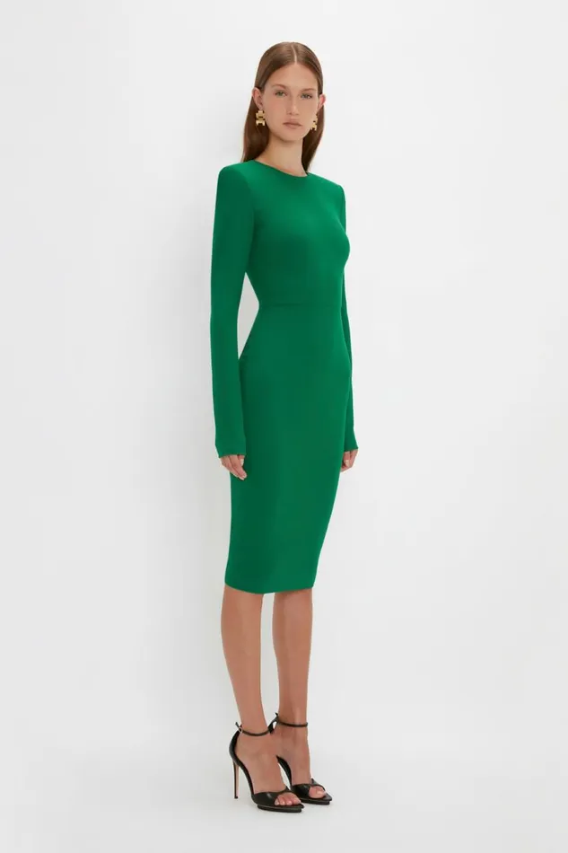 Women Dresses Victoria Beckham Long Sleeve TShirt Fitted Dress In Emerald