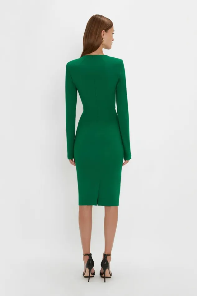 Women Dresses Victoria Beckham Long Sleeve TShirt Fitted Dress In Emerald