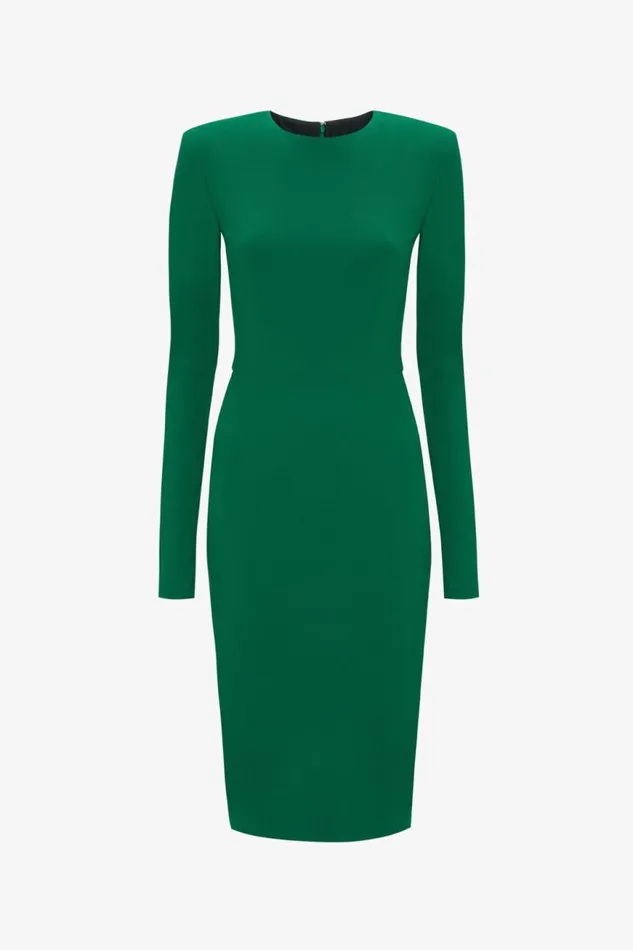 Women Dresses Victoria Beckham Long Sleeve TShirt Fitted Dress In Emerald