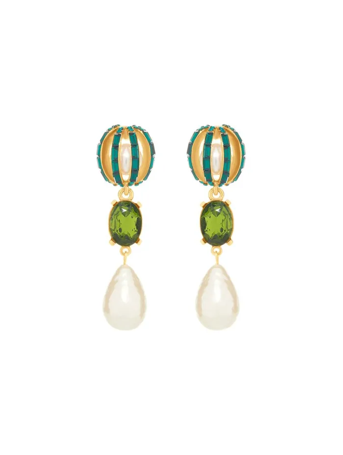 Women Earrings Oscar De La Renta Orb Pearl Earrings Emerald Multi