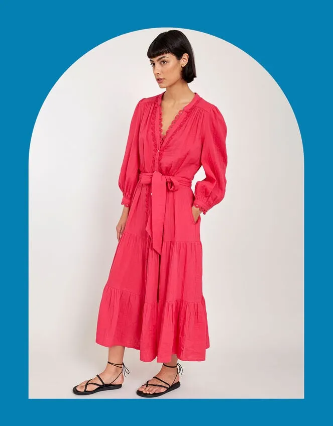 Women East Tie Waist Tiered Dress Pink Monsoon Dresses