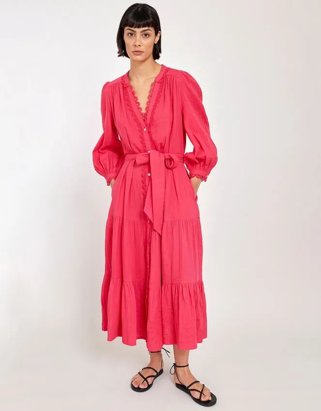 Women East Tie Waist Tiered Dress Pink Monsoon Dresses