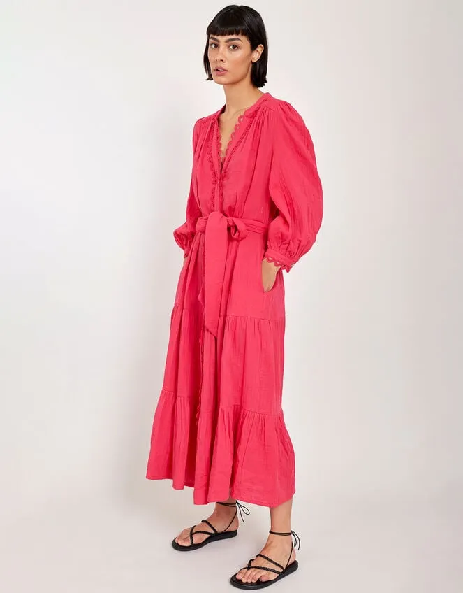 Women East Tie Waist Tiered Dress Pink Monsoon Dresses