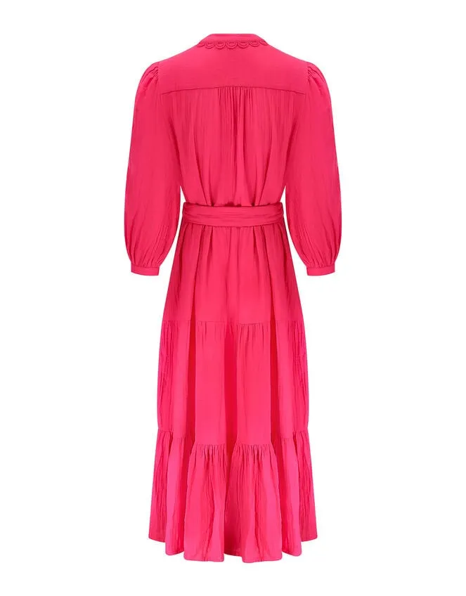 Women East Tie Waist Tiered Dress Pink Monsoon Dresses