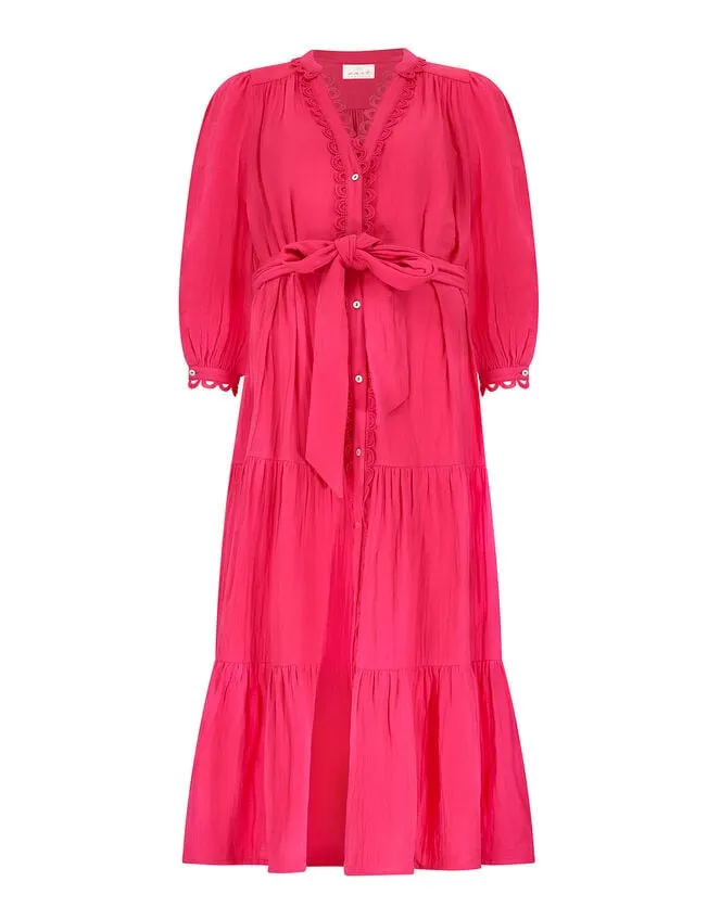 Women East Tie Waist Tiered Dress Pink Monsoon Dresses
