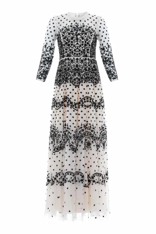Women Embellished Dresses Needle and Thread Beatrice Long Sleeve Gown Champagne