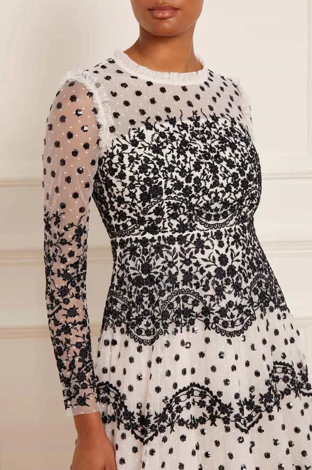 Women Embellished Dresses Needle and Thread Beatrice Long Sleeve Gown Champagne
